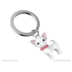 Chihuahua Keyring Matt White + Soft Pink