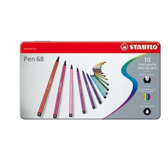 Stabilo Pen 68 - Viltstift - Metalen Doos Met 10 Stuks