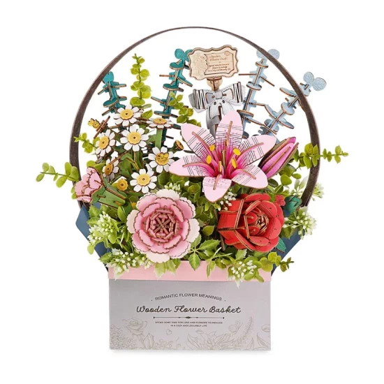 Robotime Diy Houten Bloemenmandje/Wooden Flower Basket Tw03H 28X15X30Cm