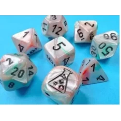 Lustrous Polyhedral Sea Shell/Black Luminary 7-Die Set (With Bonus Die)