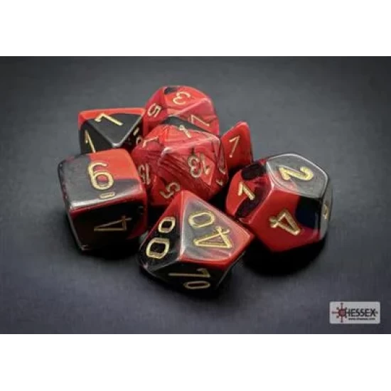 Gemini Black-Red/Gold Polydice Dobbelsteen Set (7 Stuks)
