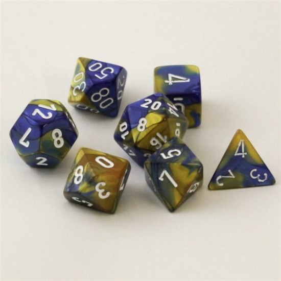 Dice Set Gemi Poly Blue-Gold White (7)