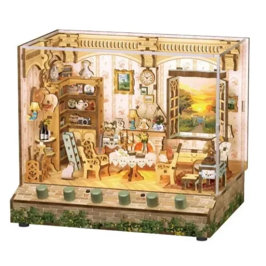 Tonecheer Diy 3D Houten Puzzel Met 6 Verschillende Geluidseffecten En Stofkap Miniature House The Pastoral Home Tq400 18145154Cm