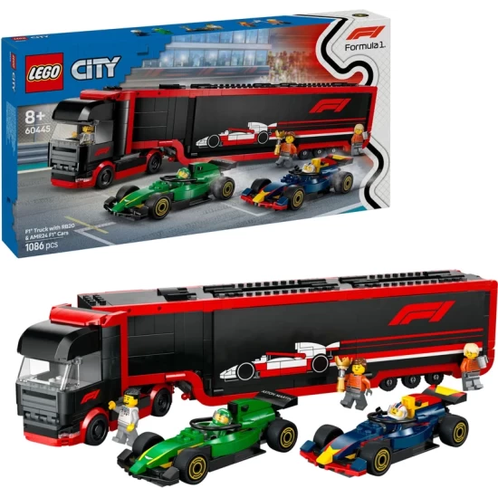 Lego City 60445 F1 Truck Met Rb20 En Amr24 F1 Auto's Lego City 60445 F1 Truck Met Rb20 En Amr24 F1 Auto's